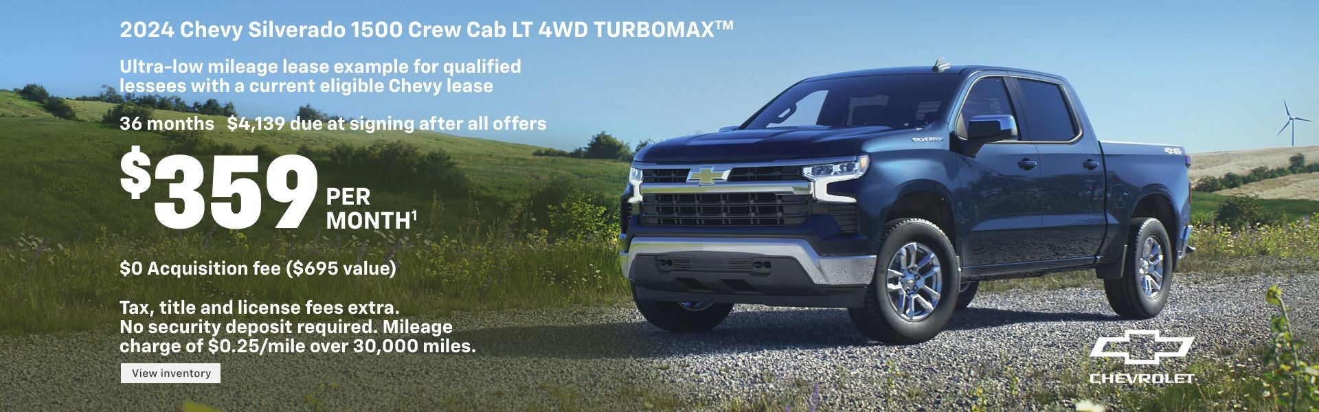 2024 Chevy Silverado 1500 Crew Cab LT 4WD Turbomax. Ultra-low mileage lease example for qualified...